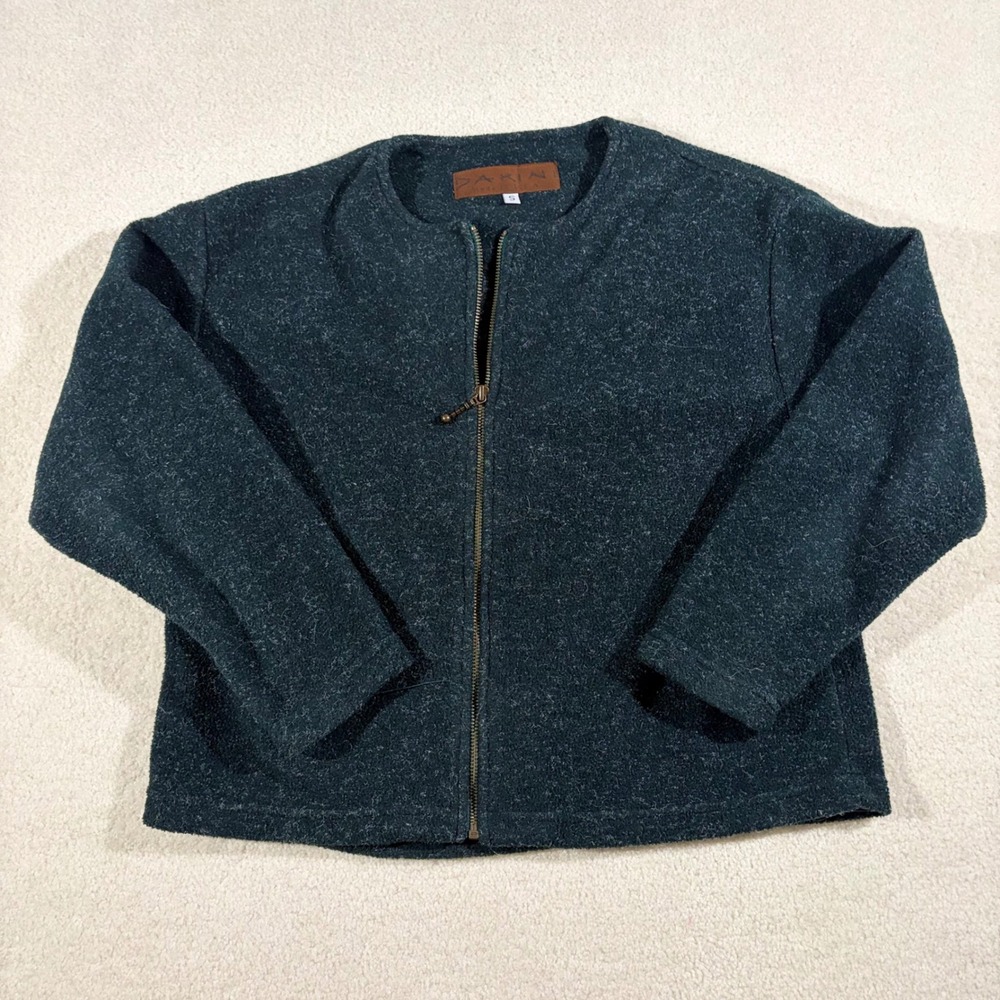 Dakini Wool Like Jacket Mens Small Green Full Zip Made in USA (polyester)